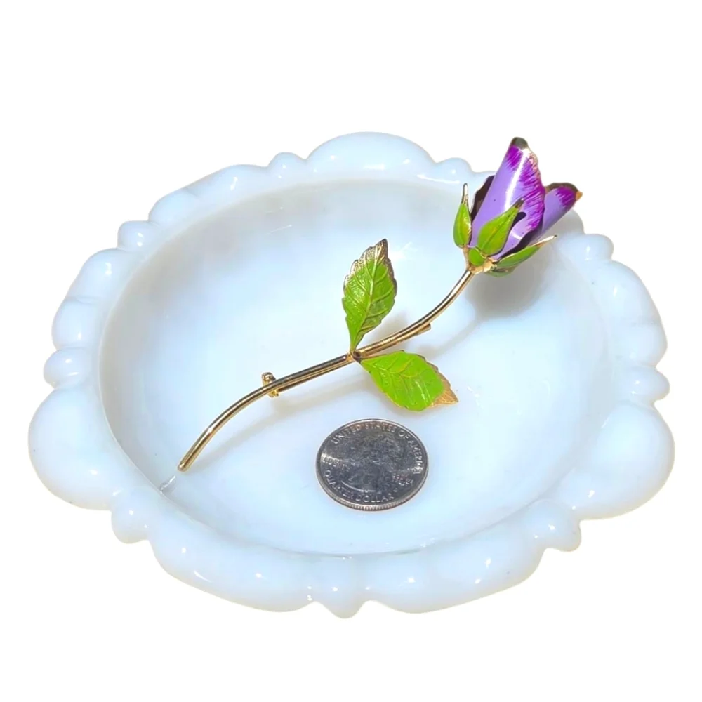 Vintage Purple Enamel Rose Brooch